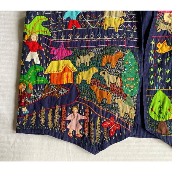 Colombian CUYAMUNA Vintage Handmade Boho Appliqué Embroidered Vest Folk Hippie - Picture 7 of 11